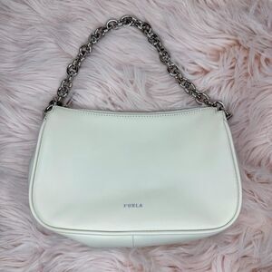 Furla genuine leather “moon” shoulder bag white with silver strap new years eve